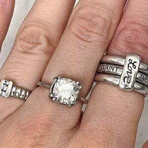 Off White Diamond Cushion 925 Silver Ring